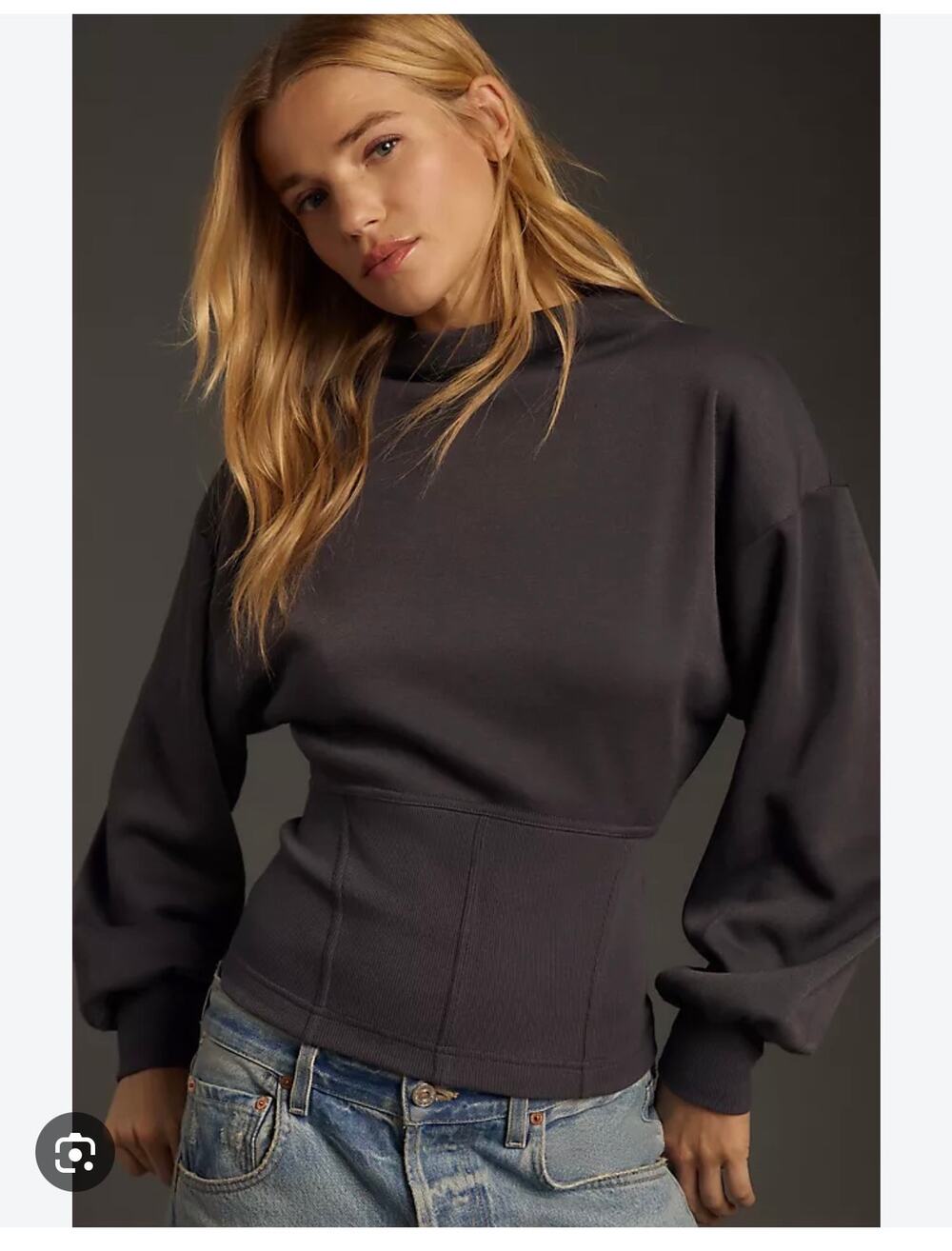 Anthropologie Maeve Women's Gray Mockneck Corset Waist Sweatshirt Top Size Small